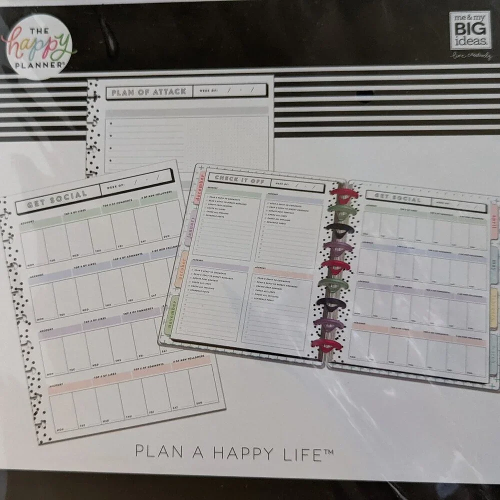 NWT Happy Planner Get Social 40 pgs Classic Social Media Tasks Sheet Paper NEW